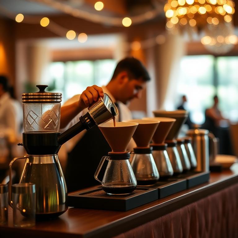 Barista parzy kawę metodą przelewową na weselu