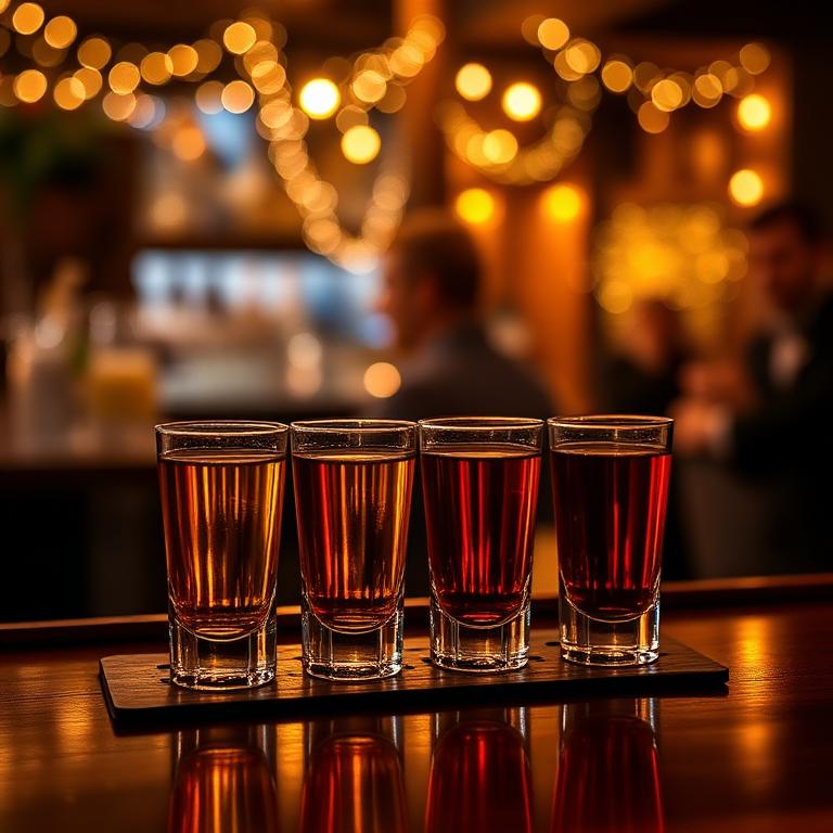 Rząd kieliszków do shotów na barze weselnym